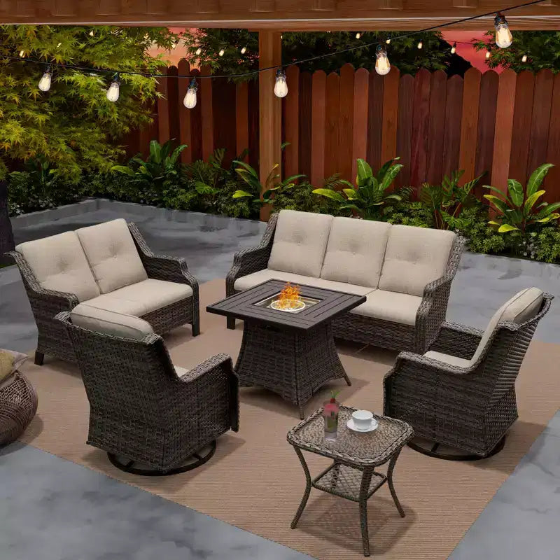 UPTIOT 7-Person Seating Group With Fire Pit And Cushions