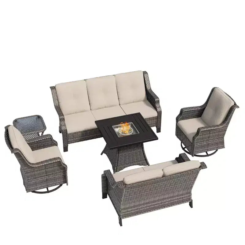 UPTIOT 7-Person Seating Group With Fire Pit And Cushions