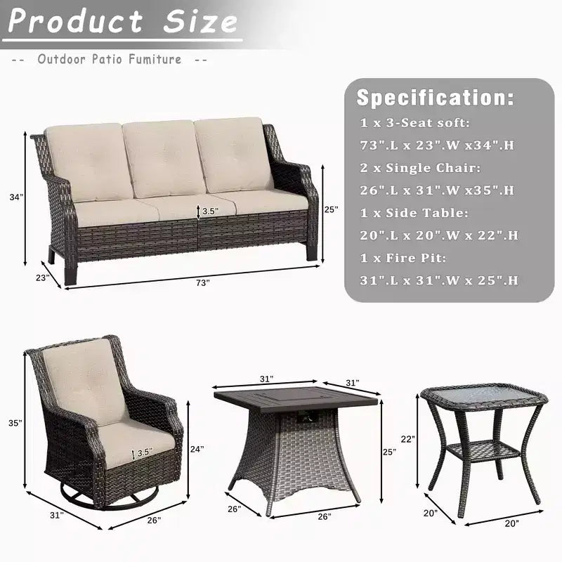 UPTIOT 7-Person Seating Group With Fire Pit And Cushions