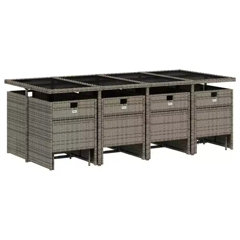 vidaXL Patio Dining Set of 12 Grey Poly Rattan 12 Seater Foldable