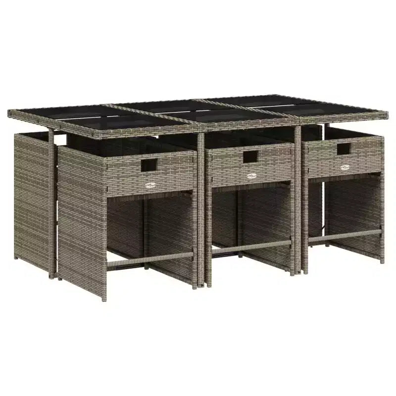 vidaXL Patio Dining Set, 7-Piece Outdoor Dining Table and Chairs, Gray and Navy Blue PE Rattan