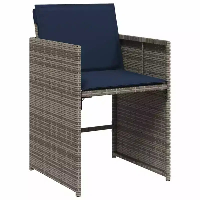 vidaXL Patio Dining Set, 7-Piece Outdoor Dining Table and Chairs, Gray and Navy Blue PE Rattan