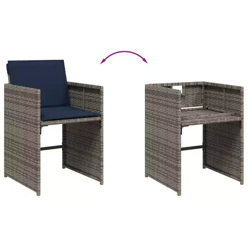 vidaXL Patio Dining Set, 7-Piece Outdoor Dining Table and Chairs, Gray and Navy Blue PE Rattan
