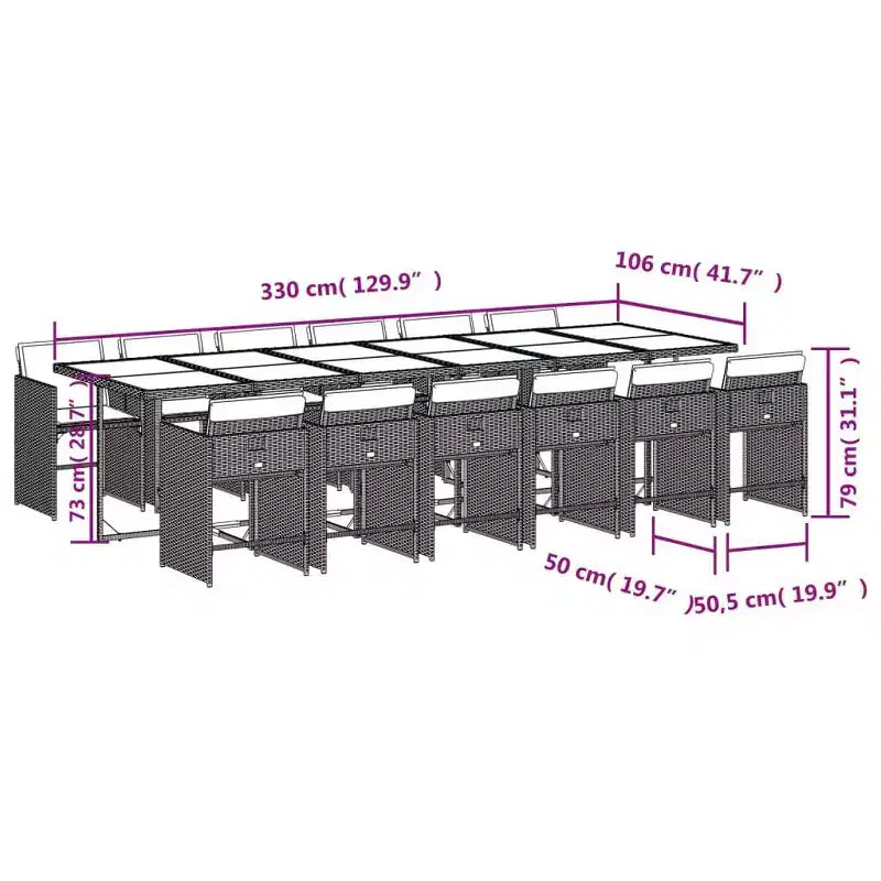 vidaXL Patio Dining Set Set of 12 Gray
