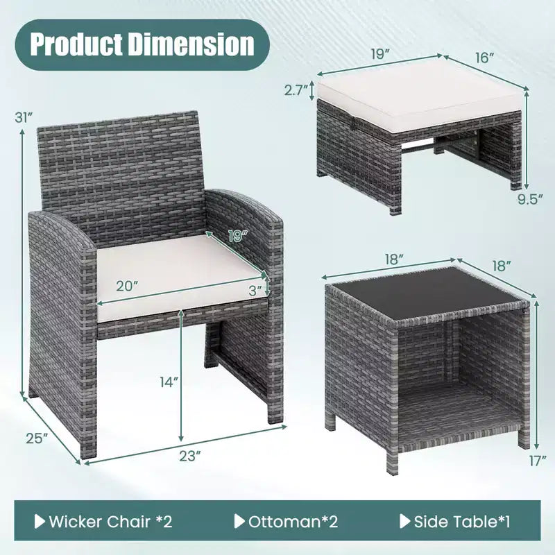 Costway 5 Pieces Patio Furniture Set PE Wicker Outdoor Lounge Chairs with 2 Ottomans Black/Gray/Navy/Red/Turquoise/White