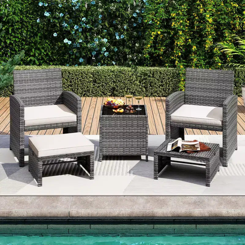Costway 5 Pieces Patio Furniture Set PE Wicker Outdoor Lounge Chairs with 2 Ottomans Black/Gray/Navy/Red/Turquoise/White