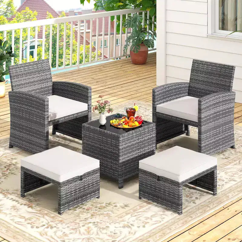 Costway 5 Pieces Patio Furniture Set PE Wicker Outdoor Lounge Chairs with 2 Ottomans Black/Gray/Navy/Red/Turquoise/White