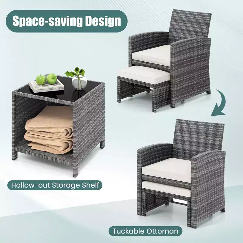 Costway 5 Pieces Patio Furniture Set PE Wicker Outdoor Lounge Chairs with 2 Ottomans Black/Gray/Navy/Red/Turquoise/White
