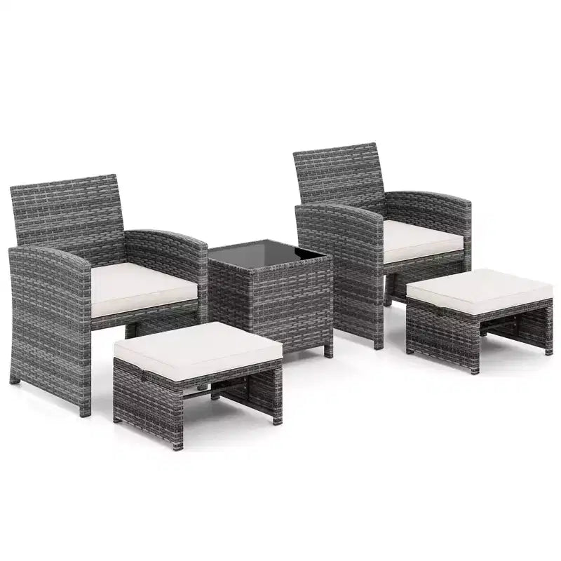 Costway 5 Pieces Patio Furniture Set PE Wicker Outdoor Lounge Chairs with 2 Ottomans Black/Gray/Navy/Red/Turquoise/White