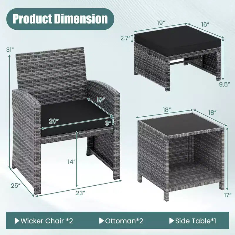 Costway 5 Pieces Patio Furniture Set PE Wicker Outdoor Lounge Chairs with 2 Ottomans Black/Gray/Navy/Red/Turquoise/White