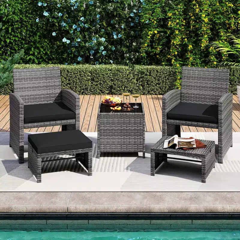 Costway 5 Pieces Patio Furniture Set PE Wicker Outdoor Lounge Chairs with 2 Ottomans Black/Gray/Navy/Red/Turquoise/White