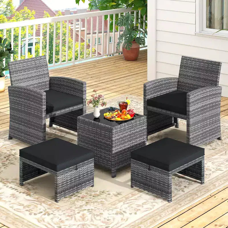 Costway 5 Pieces Patio Furniture Set PE Wicker Outdoor Lounge Chairs with 2 Ottomans Black/Gray/Navy/Red/Turquoise/White