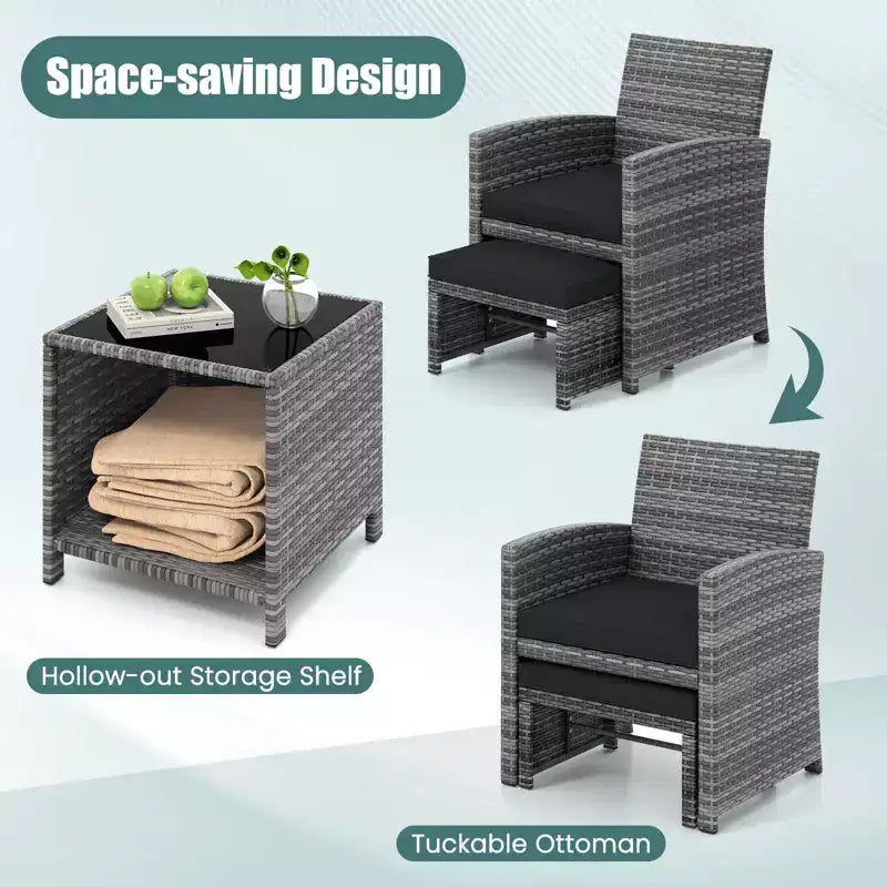 Costway 5 Pieces Patio Furniture Set PE Wicker Outdoor Lounge Chairs with 2 Ottomans Black/Gray/Navy/Red/Turquoise/White