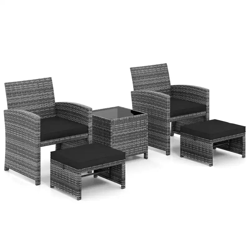 Costway 5 Pieces Patio Furniture Set PE Wicker Outdoor Lounge Chairs with 2 Ottomans Black/Gray/Navy/Red/Turquoise/White