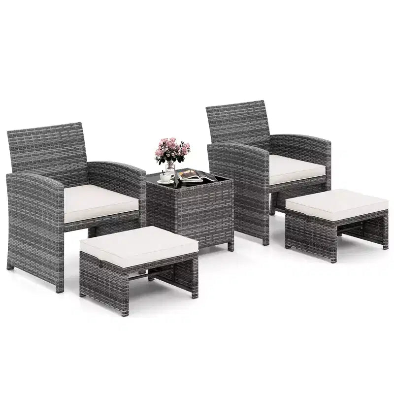 Costway 5 Pieces Patio Furniture Set PE Wicker Outdoor Lounge Chairs with 2 Ottomans Black/Gray/Navy/Red/Turquoise/White
