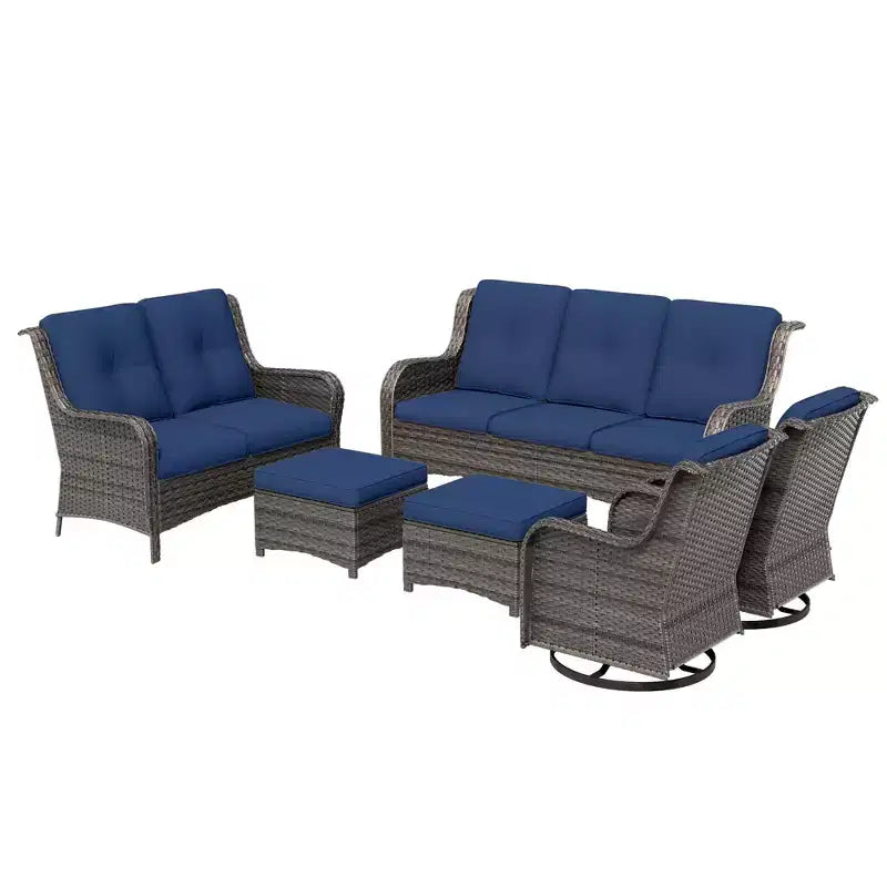 UPTIOT 6-Piece Wicker Outdoor Patio Conversation Set with Cushions