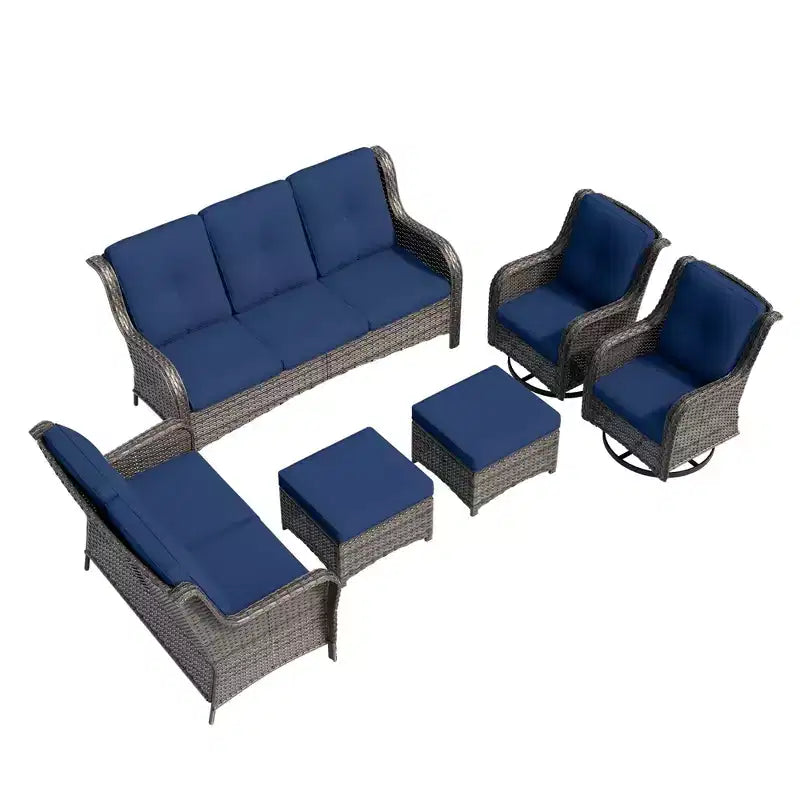 UPTIOT 6-Piece Wicker Outdoor Patio Conversation Set with Cushions