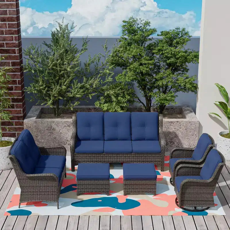 UPTIOT 6-Piece Wicker Outdoor Patio Conversation Set with Cushions