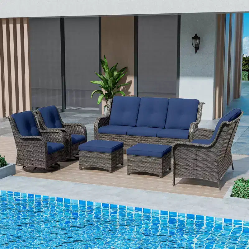 UPTIOT 6-Piece Wicker Outdoor Patio Conversation Set with Cushions