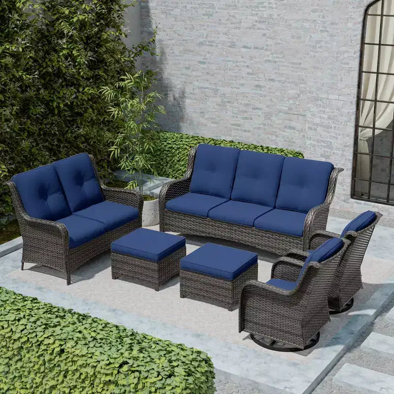 UPTIOT 6-Piece Wicker Outdoor Patio Conversation Set with Cushions