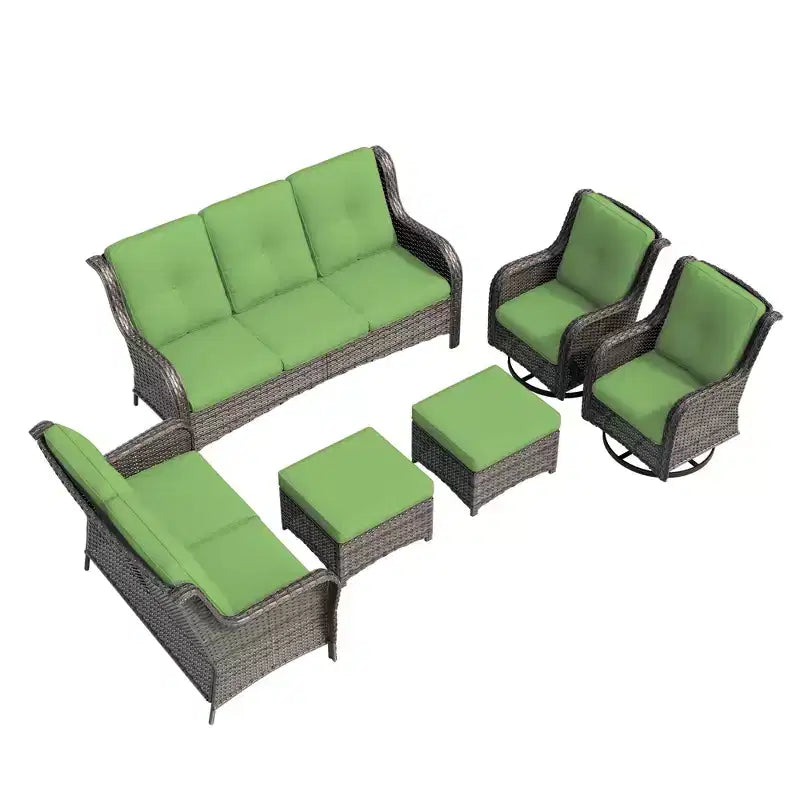 UPTIOT 6-Piece Wicker Outdoor Patio Conversation Set with Cushions