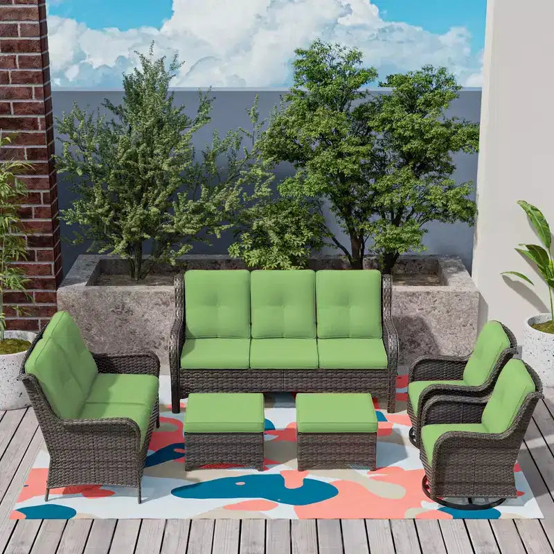 UPTIOT 6-Piece Wicker Outdoor Patio Conversation Set with Cushions