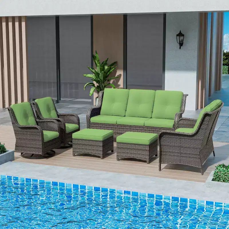 UPTIOT 6-Piece Wicker Outdoor Patio Conversation Set with Cushions