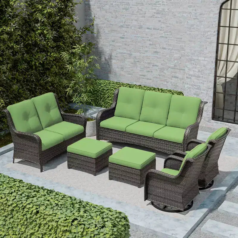 UPTIOT 6-Piece Wicker Outdoor Patio Conversation Set with Cushions