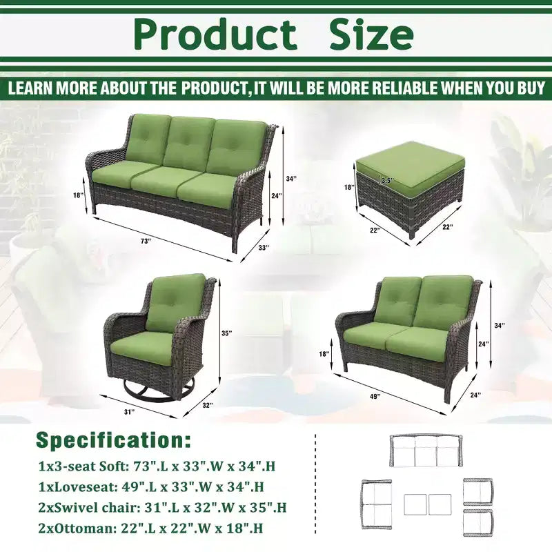 UPTIOT 6-Piece Wicker Outdoor Patio Conversation Set with Cushions