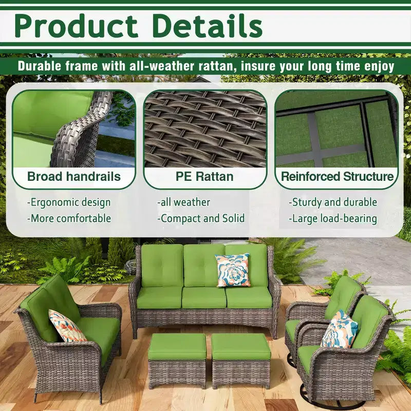 UPTIOT 6-Piece Wicker Outdoor Patio Conversation Set with Cushions