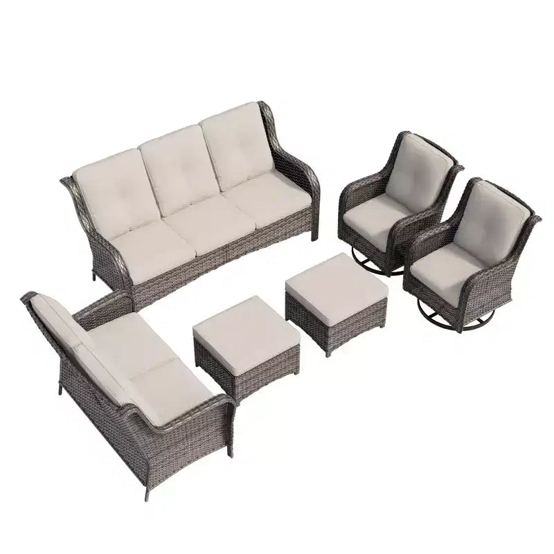 UPTIOT 6-Piece Wicker Outdoor Patio Conversation Set with Cushions