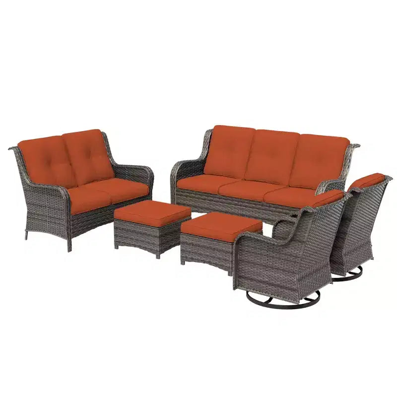 UPTIOT 6-Piece Wicker Outdoor Patio Conversation Set with Cushions