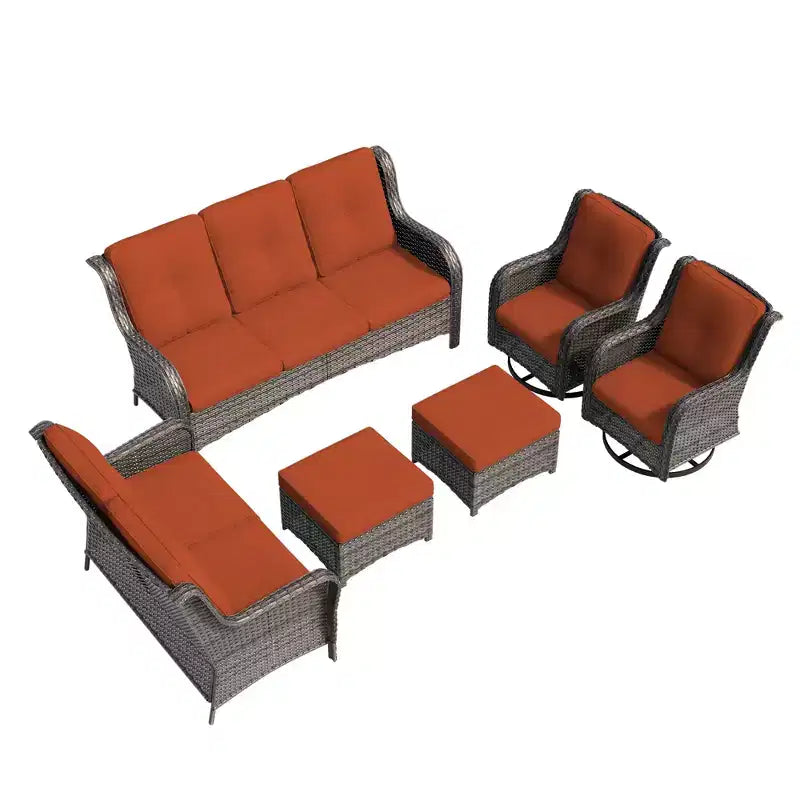 UPTIOT 6-Piece Wicker Outdoor Patio Conversation Set with Cushions