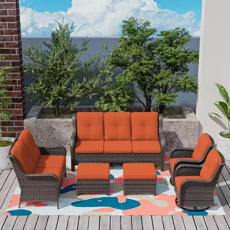 UPTIOT 6-Piece Wicker Outdoor Patio Conversation Set with Cushions