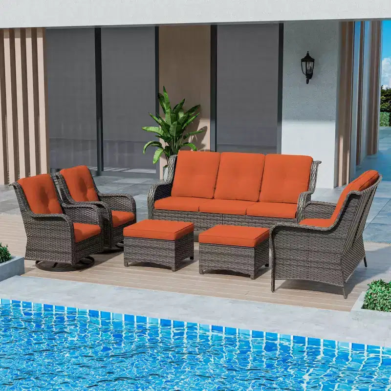 UPTIOT 6-Piece Wicker Outdoor Patio Conversation Set with Cushions