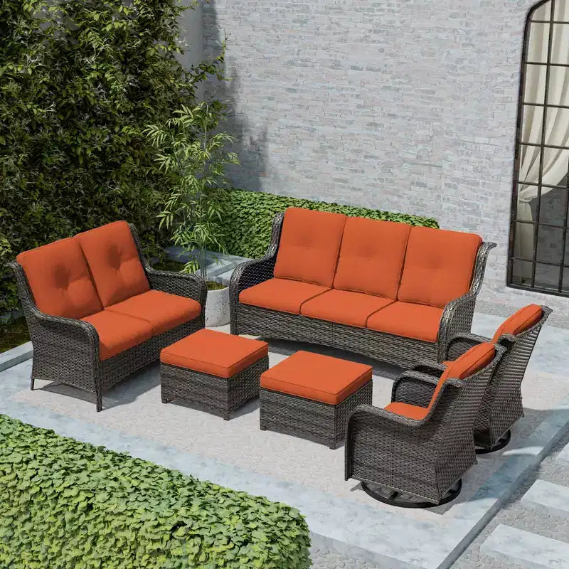 UPTIOT 6-Piece Wicker Outdoor Patio Conversation Set with Cushions