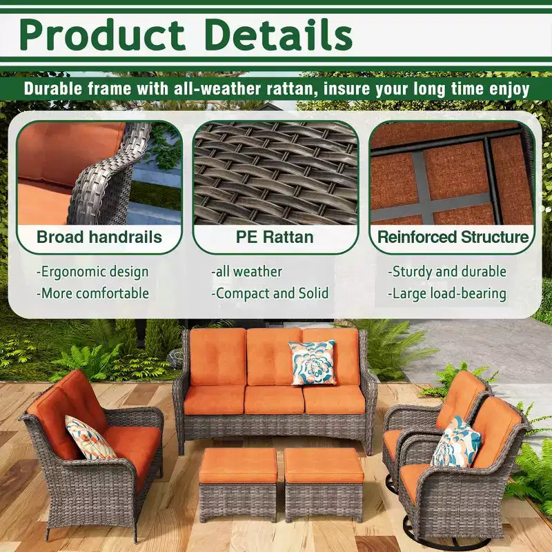 UPTIOT 6-Piece Wicker Outdoor Patio Conversation Set with Cushions