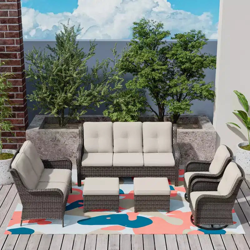 UPTIOT 6-Piece Wicker Outdoor Patio Conversation Set with Cushions