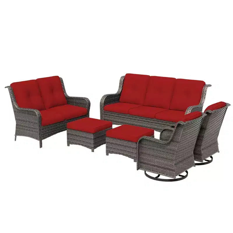 UPTIOT 6-Piece Wicker Outdoor Patio Conversation Set with Cushions