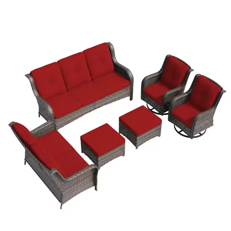 UPTIOT 6-Piece Wicker Outdoor Patio Conversation Set with Cushions