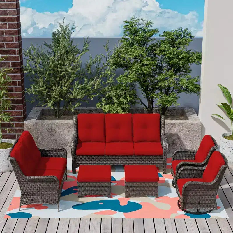 UPTIOT 6-Piece Wicker Outdoor Patio Conversation Set with Cushions