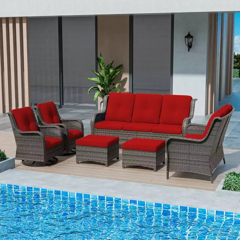 UPTIOT 6-Piece Wicker Outdoor Patio Conversation Set with Cushions