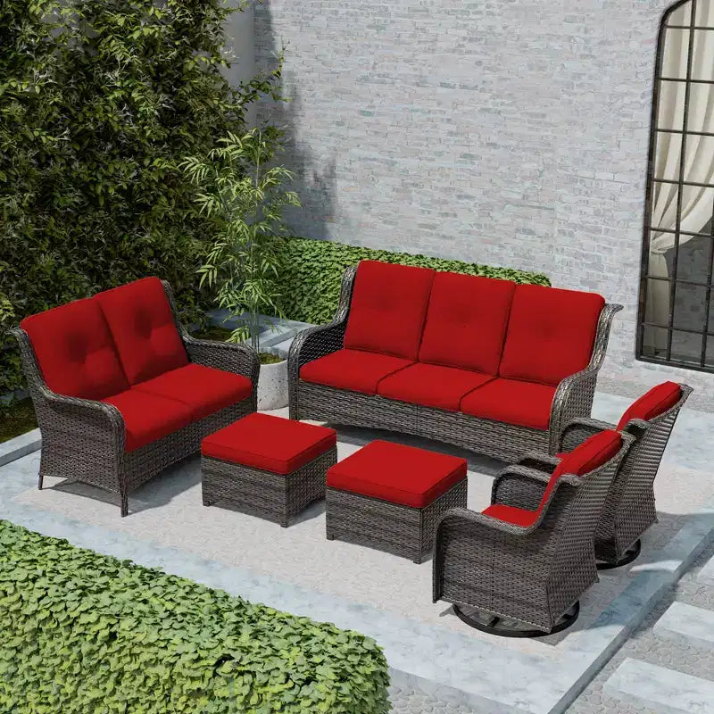 UPTIOT 6-Piece Wicker Outdoor Patio Conversation Set with Cushions