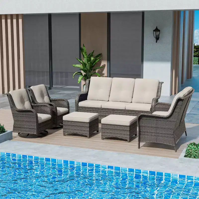 UPTIOT 6-Piece Wicker Outdoor Patio Conversation Set with Cushions