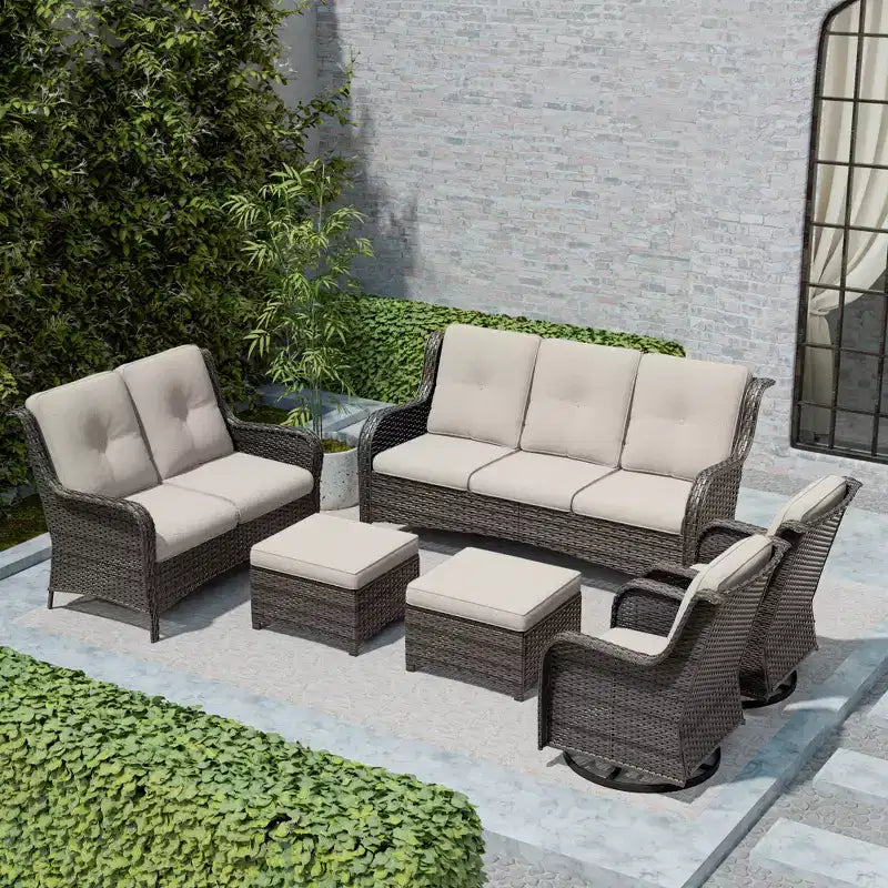 UPTIOT 6-Piece Wicker Outdoor Patio Conversation Set with Cushions