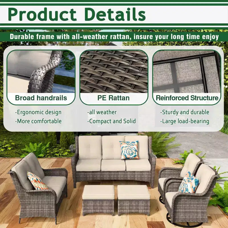 UPTIOT 6-Piece Wicker Outdoor Patio Conversation Set with Cushions