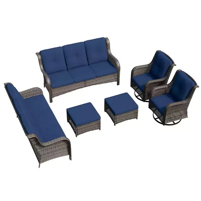 UPTIOT 6-Piece Wicker Patio Conversation Set Rattan Seating Set