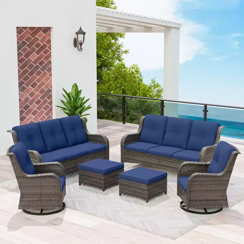 UPTIOT 6-Piece Wicker Patio Conversation Set Rattan Seating Set