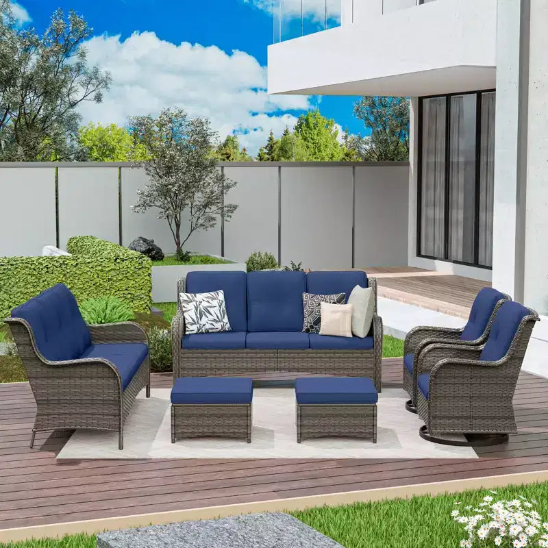 UPTIOT 6-Piece Wicker Patio Conversation Set Rattan Seating Set