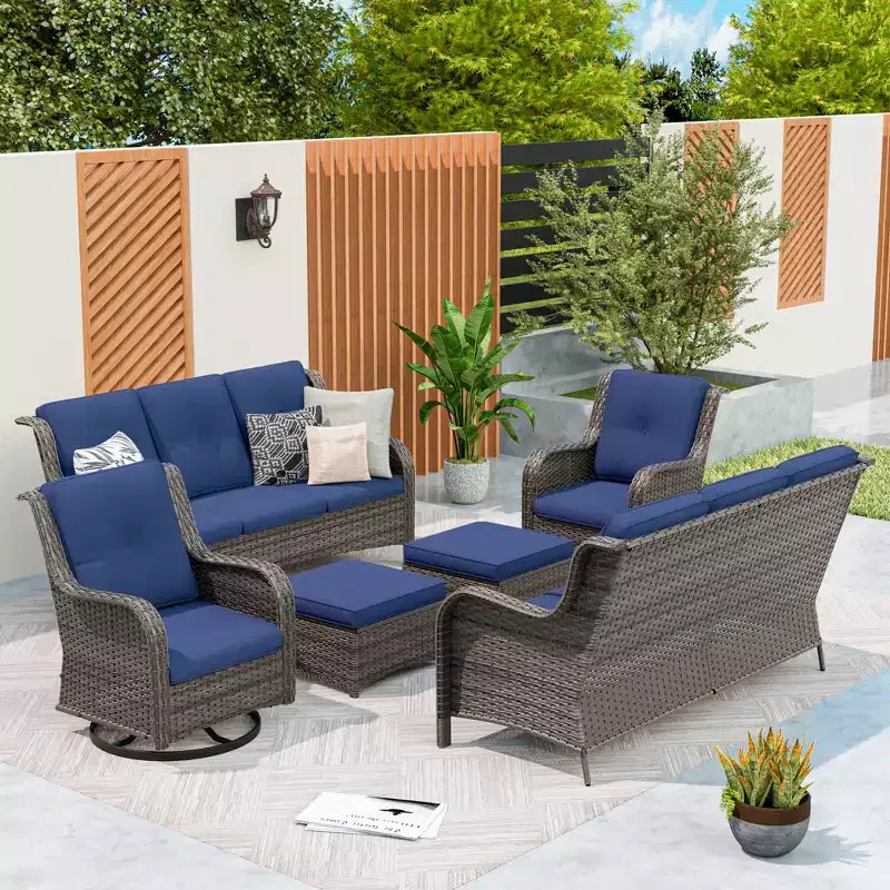 UPTIOT 6-Piece Wicker Patio Conversation Set Rattan Seating Set